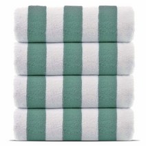 Chakir Turkish Linens 프리미엄 품질 100% 면 터키산 카바나 두꺼운 스트라이프 수영장 비치 타월 4팩(그레이 76.2 x 152.4cm(30 x 60인치)), 4 Pack_Sea Green