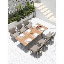 야외바베큐장 테라스 야외 테이블과 의자 안뜰 플라스틱 나무 식탁 정원 빌라 부식 방지 목재 긴 테이블, [13] 쿠이 8체어 24090 롱 테이블티크 표면