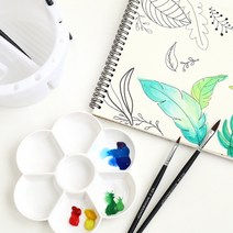 꽃접시 팔레트 민화 동양화 수채화 캘리그라피 준비물, 흰색
