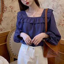 여성용 프릴 스퀘어넥 긴팔 블라우스 하늘비즈 A31 C794Z225