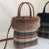 여성 체크 캔버스 토트백