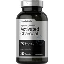 코코넛 껍질 활성탄 780 mg 비GMO 및 글루텐 프리 알약, 320 정 x 한 병