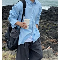 무지 소라 스카이블루 오버핏 왕박시 남방 셔츠 가오리 루즈핏 여름코디 기본 긴팔 미니멀