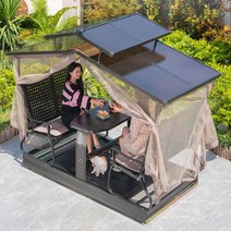 흔들의자 대형 전원주택 그네벤치 펜션 마당 스윙, 탄화목재 보스턴 4인용 와인 레드 커튼 포함