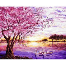 석양에 물든 호수 캔버스 보석십자수 40x50, 없음