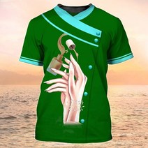 안전 노가다 직업 여성용 티셔츠 프린트 캐주얼 반팔 티 레귤러 네일 전문 유니폼 블라우스 여름 뷰티 작업, 01 B9 ZMZJK-8_06 XL