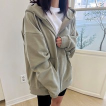 커밍투유 여자 오버핏 덤블워싱 봄 후드 집업