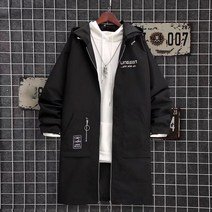 JINGHENG 남자 후드 루즈핏 트렌치코트 남자 트렌치코트 롱 코트5671256895