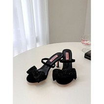 코지 여자 반짝이 펄 왕리본 뮬 슬리퍼 7cm 하이힐
