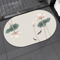 풍수 규조토 발매트 기원연꽃 비단잉어 재물운이 마중 들어오는 홈 빨아쓰는 깨지지 않는 타원형 북유럽 감성 욕실/화장실/주방 빠른 건조 미끄럼방지 노슬립 메모리폼, 재물꽃무늬2번
