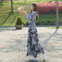 다이뻐 DAIBBU 리틀깽스 자체제작 국산 빅사이즈 레이온 스판저지 오버랩 7부소매 비치웨어 여름휴가 롱 랩원피스