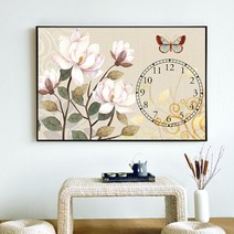 푸아이 3D 보석십자수 꽃이 시계 60x40 DIY 집들이 선물 인테리어 소품(사이즈 3종)+행운십자수(30x30) PW250, 60*40cm