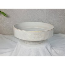 수제 도자기 원형 굽 수반 (상아색)
