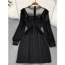 프렌치 스몰 롱 쉬폰 수입 4월 결혼 하객룩 미니멈 77사이즈 트위드원피스