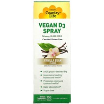 Country Life 비타민 D3 스프레이 바닐라빈 50 mcg (2000IU) 150 Ingestible Sprays 0.81 fl oz (24 ml)