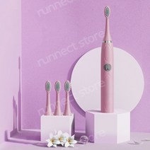 초음파 자동 진동기 화이트닝 전동 칫솔 성인용 IPX7 방수 3 브러시 헤드 배터리 유형, B 핑크