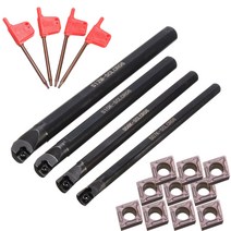 Metal Lathe Turning Tool Kit 4 PCS S07K/ S08K/ S10K/ S12M-SCLCR06 Boring Bars 10 CCMT060204 Carbide