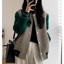 중년 여성 야구 점퍼 봄 가을 긴팔 루즈핏 컬러 패치 야구복 코트 심플 자켓 빅사이즈