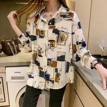 [PINK LITCHI]봄 패션 프린팅 패턴 블라우스 여자 플라워 패턴 긴팔 셔츠 juan307W10