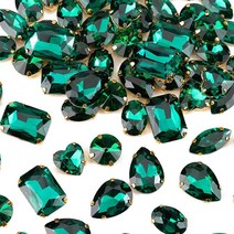 Sew On 라인스톤 Choupee 48피스 혼합 모양 플랫백 봉제 유리 라인스톤 바느질 클로 공예 의류 드레스 귀걸이 벨트 및 신발용 (믹스 골드 클로) 4416510, Gold Setting / Emerald