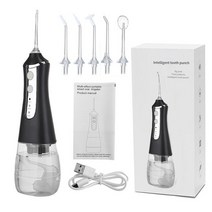 구강세정기 치아세정기 물칫솔 화이트 5 모드 구강 irrigator usb 충전식 물 flosser 제트 휴대용 350ml 물 치아 미백 클리너 도구, 검은색