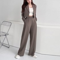 크롭자켓 핀턱팬츠 세트 정장셋업 여성자켓 데일리 오피스룩 학생룩
