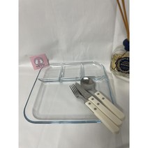 내열 강화유리 나눔접시 글라스 칸칸 플레이트 사각 유리식판