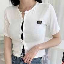 [바보사랑] 여성 봄 여름 프리드 라벨 버튼 반팔 가디건