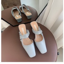 QC 두꺼운 힐 스퀘어 헤드 하프 신발 기질 Baotou 하프 슬리퍼 샌들 여성