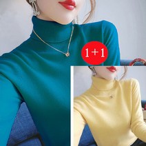 1+1 여성 폴라 긴팔 니트 티셔츠 멀티 컬러