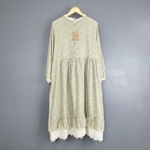 초가을 얇은 면 긴팔 잔꽃 면 레이스 루즈핏 원피스