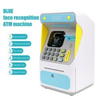 ATM 저축 은행 전자 돼지 저금통 스크롤 종이 지폐 돈 상자 기계 현금 시뮬레이션 얼굴 인식, standard blue