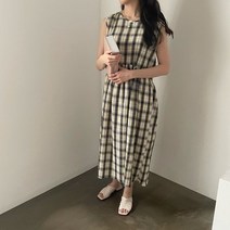 루즈핏 편안한 박시 여름 체크 나시 롱 원피스