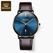 OLEVS 남자 가죽 손목시계 가죽밴드 슬림한디자인 날짜표시기능 남성 정장 비즈니스 심플워치