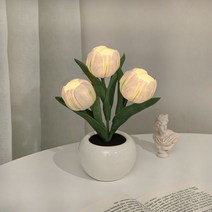 침실조명 인테리어무드등 led침실조명 LED 튤립 야간 조명 시뮬레이션 꽃 테이블 램프 홈 인테리어 분위기 로맨틱 화분 사무실방바카페용 선물, 3 Head White Tulip+USB Recharg