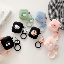 유니커블 귀여운 에어팟 케이스 1세대 2세대 실리콘 커플 입체 캐릭터 핑거키링 세트, 핑크구름, UAP432