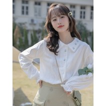 봄 찔레장미 자수 송곳니 수술 다크한 루즈핏 베이비 칼라 셔츠여자