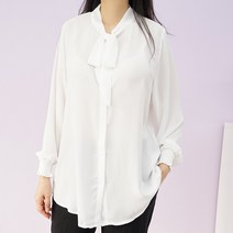 빅걸스토리 빅사이즈 여성 베이직 리본 우아한 고급 블라우스