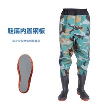 남녀 공용 방수 허리 장화 낚시 바지 모내기 갯벌 체험, B.37야드, S.허리[스틸바닥안티펑크]120실크그린패턴