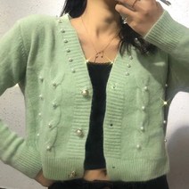 연두색 가디건 니트 민트색 크롭 꽃자수 하늘색 보석단추 빅카라 루즈핏 부클 초록색 연보라