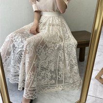 바이미니 엔틱 레이스 플레어 밴딩 롱스커트