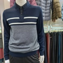 올포유 남성 스트라이프 이중 에리 스웨터-AGSPKA231-네이비