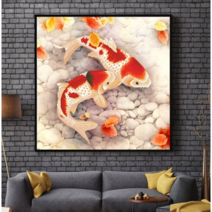 Zhangzhou Guoxing물고기 비즈 그림 구슬 보석십자수 만들기 부귀어 비단 잉어 큐빅 자수놓기 현관 거실 인테리어, 40x40cm