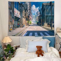 대자연 대형 패브릭 일몰 바다 전망 3D 벽, 도구가방+6m빛을보내는2mX1.5m, (가로) 블루 스트리트 뷰