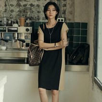 여자 면 여름 배색 캐주얼 원피스