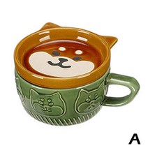 고양이 머그컵 세라믹 귀여운 컵 시바이누 커피 머그잔 귀리 뚜껑 우유 아이 아침 과자 접시 선물 Hous G8I8, [01] Shiba Inu, 01 Shiba Inu