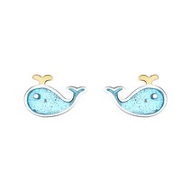 DE-038 925 스털링 실버 러블리 블루 웨일 스터드 귀걸이