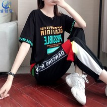 셀럽당 트레이닝 세트 여 여름 루즈핏 반팔 캐주얼 투피스