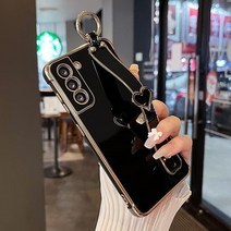 ZTOFERA 삼성 갤럭시 S22 플러스 5G 케이스 킥스탠드 포함 고급스럽고 귀여운 도금 엣지 러브 하트 패턴 손목 스트랩 손가락 홀더 여아용 여성용 부드러운 충격 방지, Black, Black