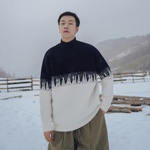 투톤 롱 집업 캐시미어 오버핏 남자 니트 가디건 카라 송지오 빅사이즈 가을 정장 체크 숄